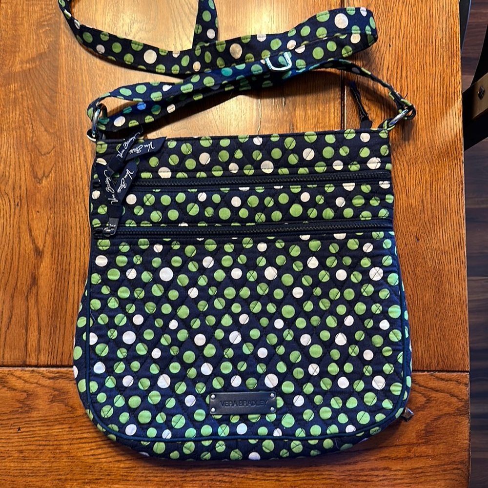 Vera Bradley Navy & Green polka dot crossbody bag. Excellent condition